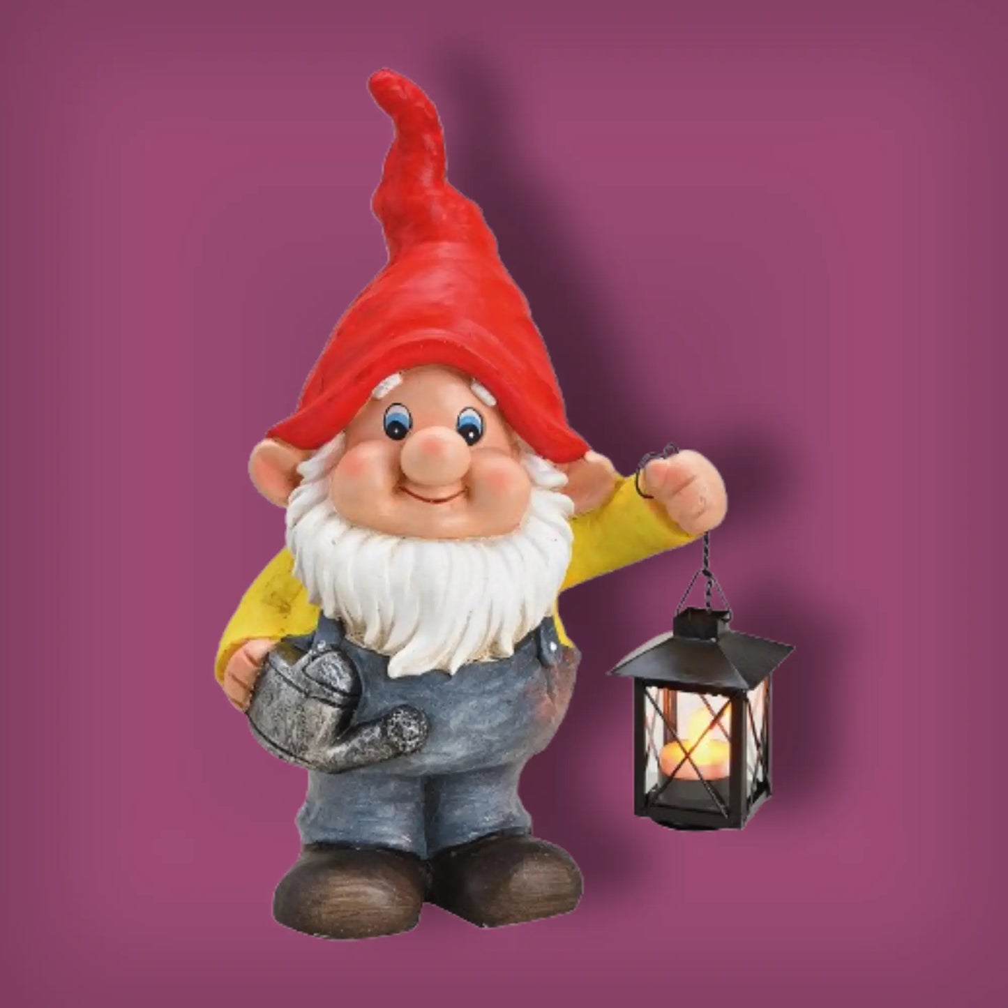 Gartenzwerg mit Metall-Laterne für Teelicht