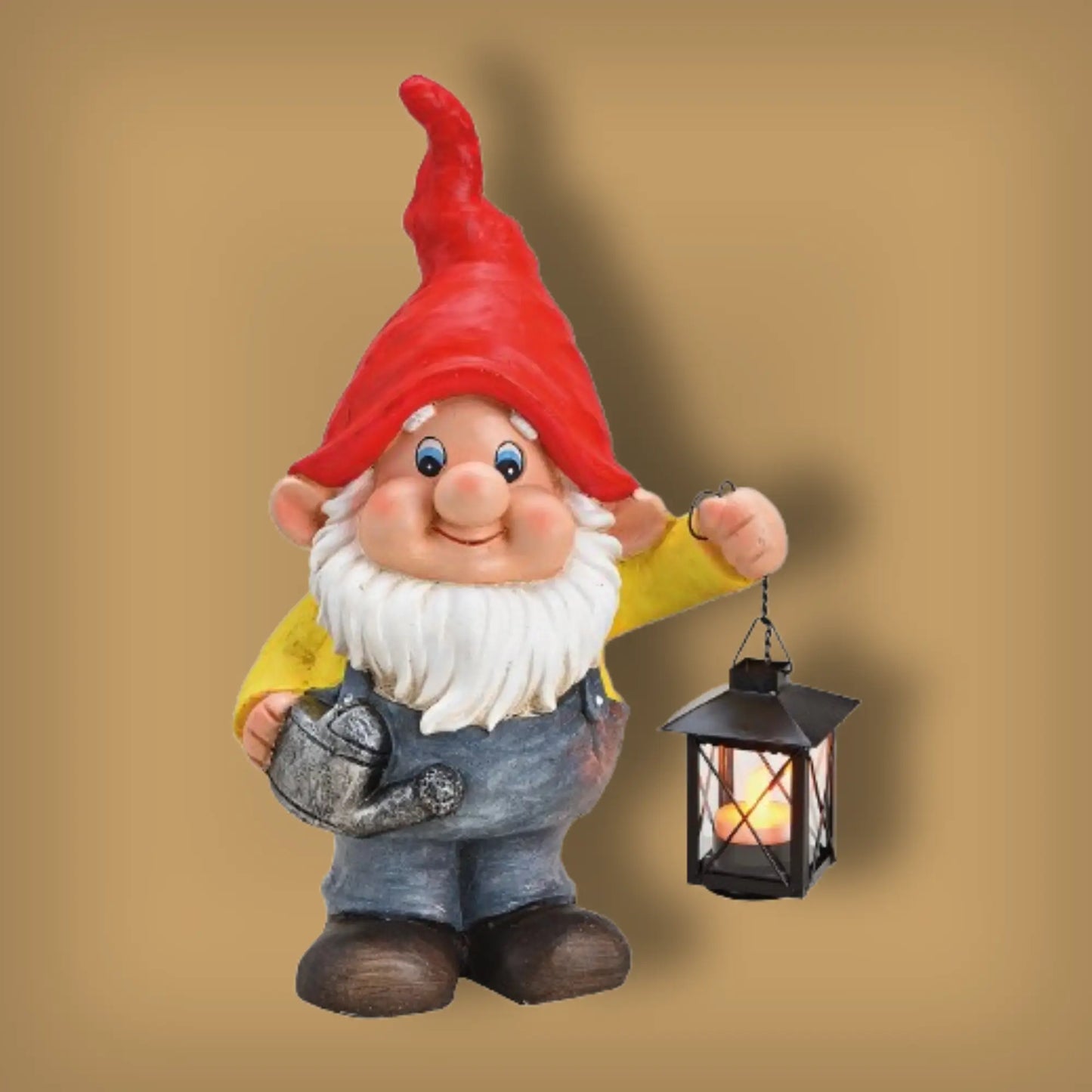 Gartenzwerg mit Metall-Laterne für Teelicht
