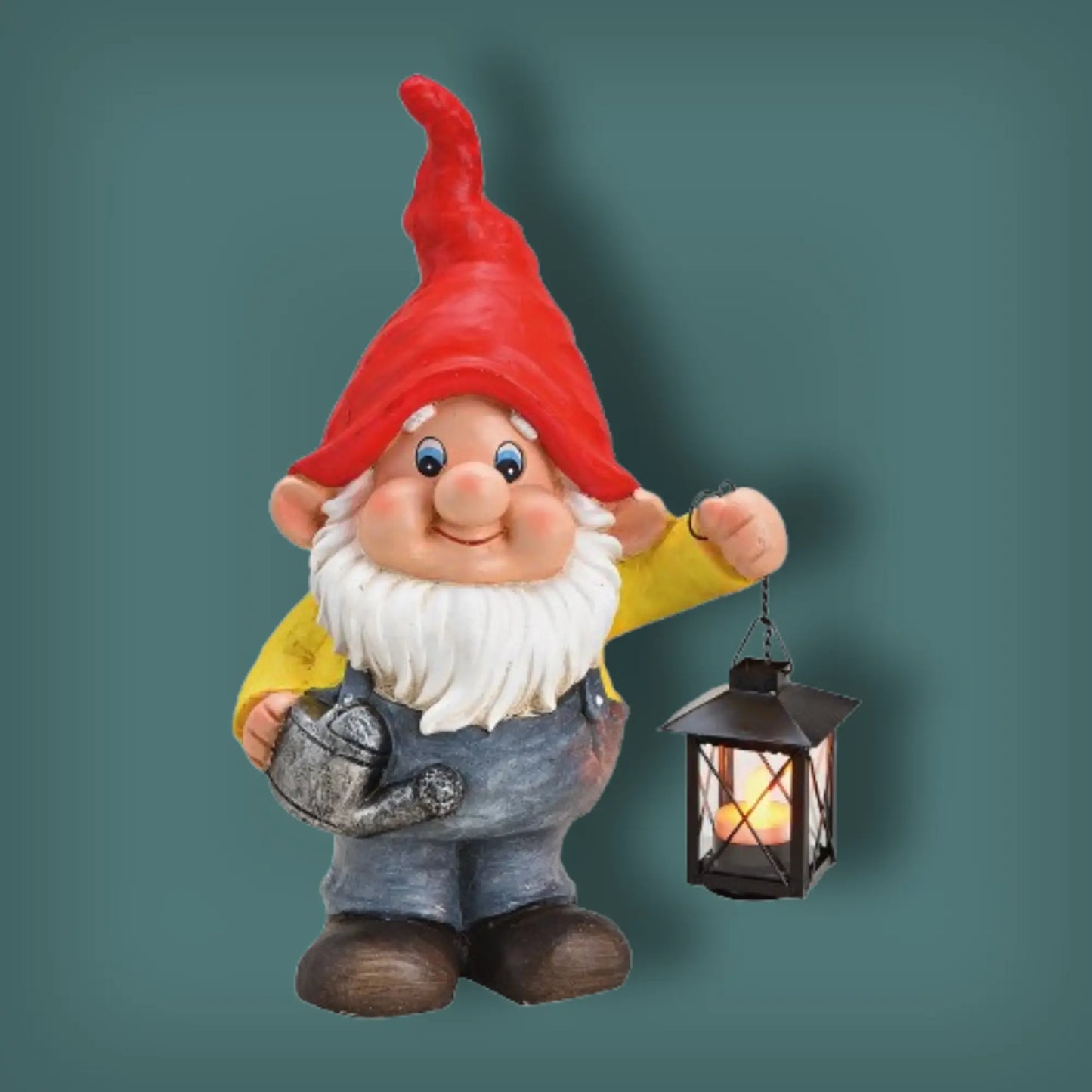 Gartenzwerg mit Metall-Laterne für Teelicht