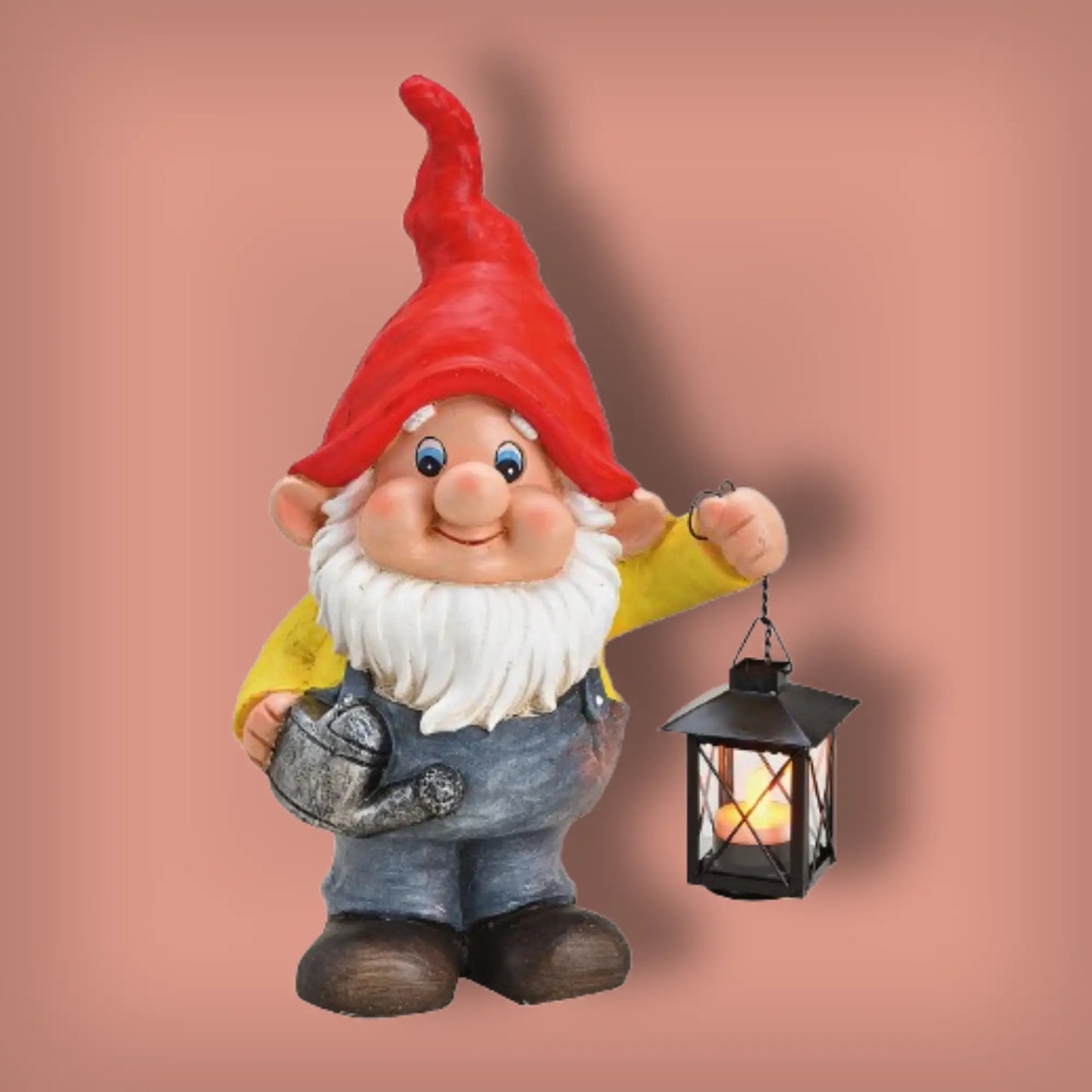 Gartenzwerg mit Metall-Laterne für Teelicht