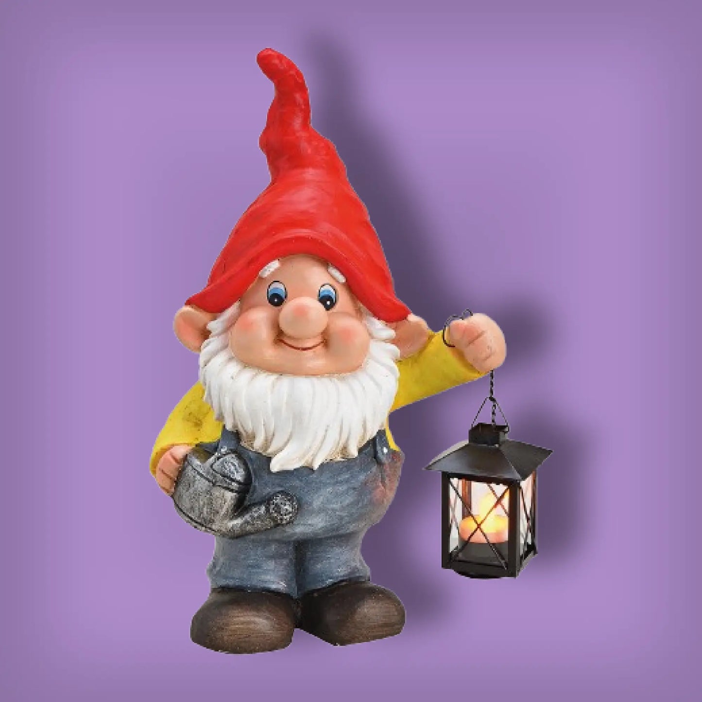 Gartenzwerg mit Metall-Laterne für Teelicht
